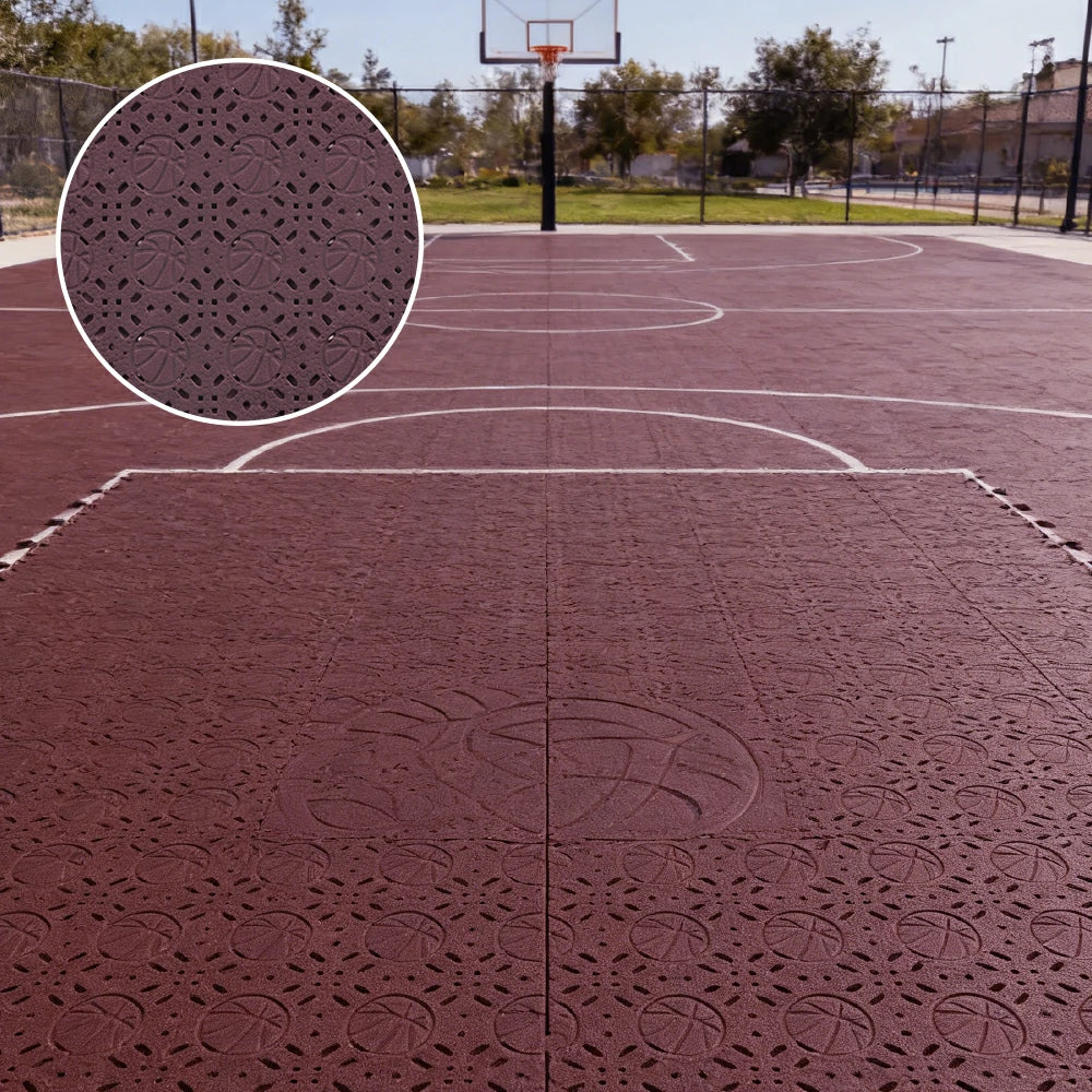 DUNK MASTER Interlocking Sports Floor Tiles - Anti-Slip Shock Absorbing Modular Court Flooring 10/20/30  Square Meters Basketball Court Outdoor Use - Coffee