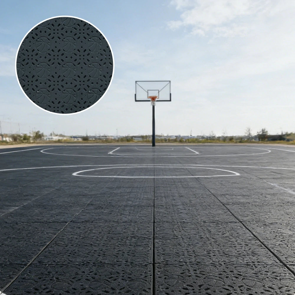 DUNK MASTER Interlocking Sports Floor Tiles - Anti-Slip Shock Absorbing Modular Court Flooring 10/20/30  Square Meters Basketball Court Outdoor Use - Black