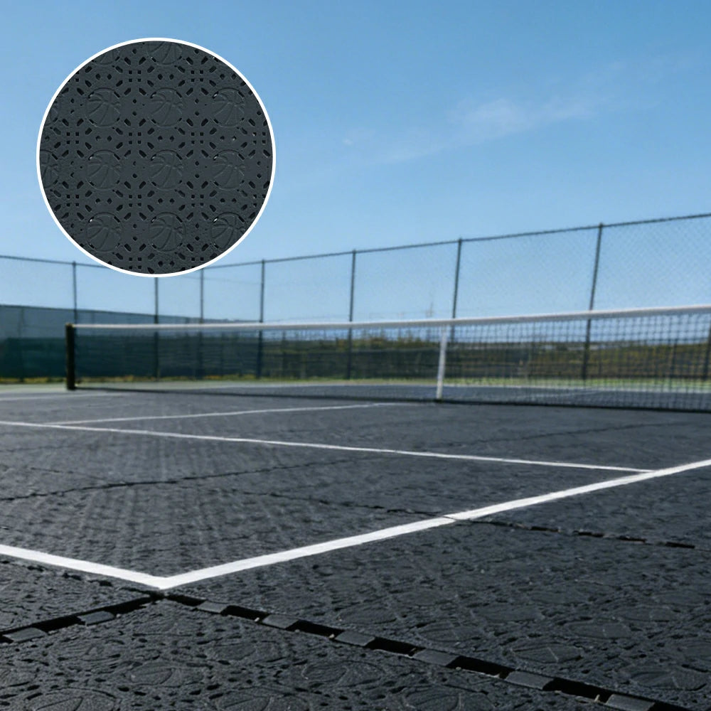 DUNK MASTER Interlocking Sports Floor Tiles - Anti-Slip Shock Absorbing Modular Court Flooring 10/20/30  Square Meters Basketball Court Outdoor Use - Black