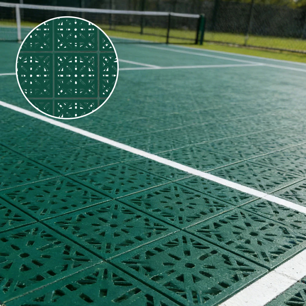 DUNK MASTER Interlocking Sports Floor Tiles - Anti-Slip Shock Absorbing Modular Court Flooring 10/20/30 Square Meters Basketball Court Outdoor Use - Dark Green