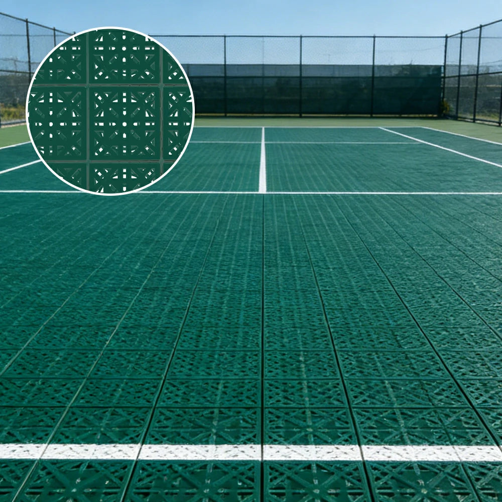 DUNK MASTER Interlocking Sports Floor Tiles - Anti-Slip Shock Absorbing Modular Court Flooring 10/20/30 Square Meters Basketball Court Outdoor Use - Dark Green