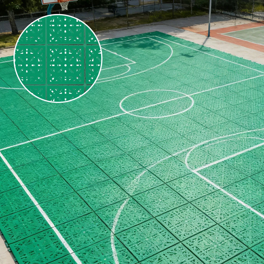 DUNK MASTER Interlocking Sports Floor Tiles - Anti-Slip Shock Absorbing Modular Court Flooring 10/20/30 Square Meters Basketball Court Outdoor Use - Grass Green