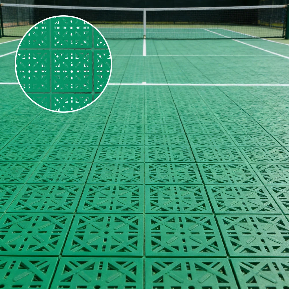 DUNK MASTER Interlocking Sports Floor Tiles - Anti-Slip Shock Absorbing Modular Court Flooring 10/20/30 Square Meters Basketball Court Outdoor Use - Grass Green