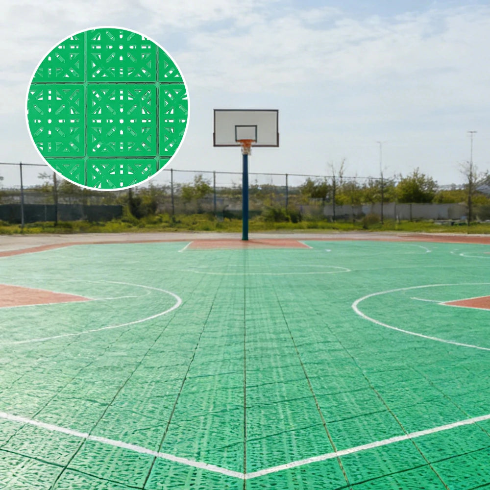 DUNK MASTER Interlocking Sports Floor Tiles - Anti-Slip Shock Absorbing Modular Court Flooring 10/20/30 Square Meters Basketball Court Outdoor Use - Emerald Green