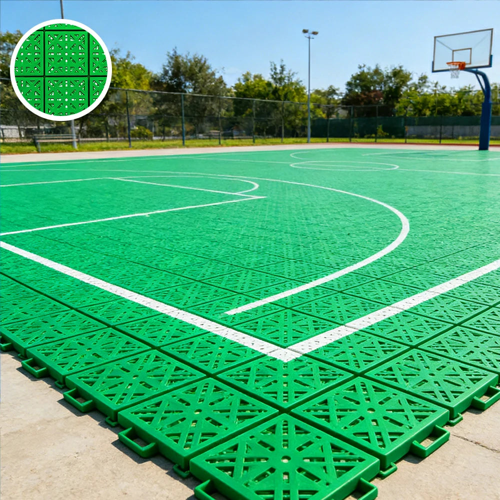DUNK MASTER Interlocking Sports Floor Tiles - Anti-Slip Shock Absorbing Modular Court Flooring 10/20/30 Square Meters Basketball Court Outdoor Use - Apple Green