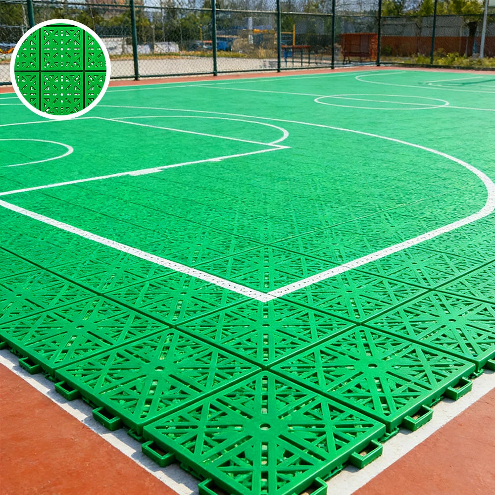 DUNK MASTER Interlocking Sports Floor Tiles - Anti-Slip Shock Absorbing Modular Court Flooring 10/20/30 Square Meters Basketball Court Outdoor Use - Apple Green