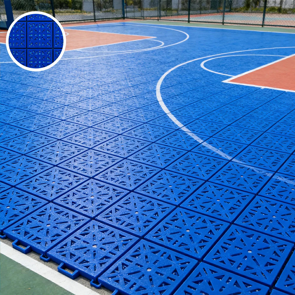 DUNK MASTER Interlocking Sports Floor Tiles - Anti-Slip Shock Absorbing Modular Court Flooring 10/20/30 Square Meters Basketball Court Outdoor Use - Royal Blue