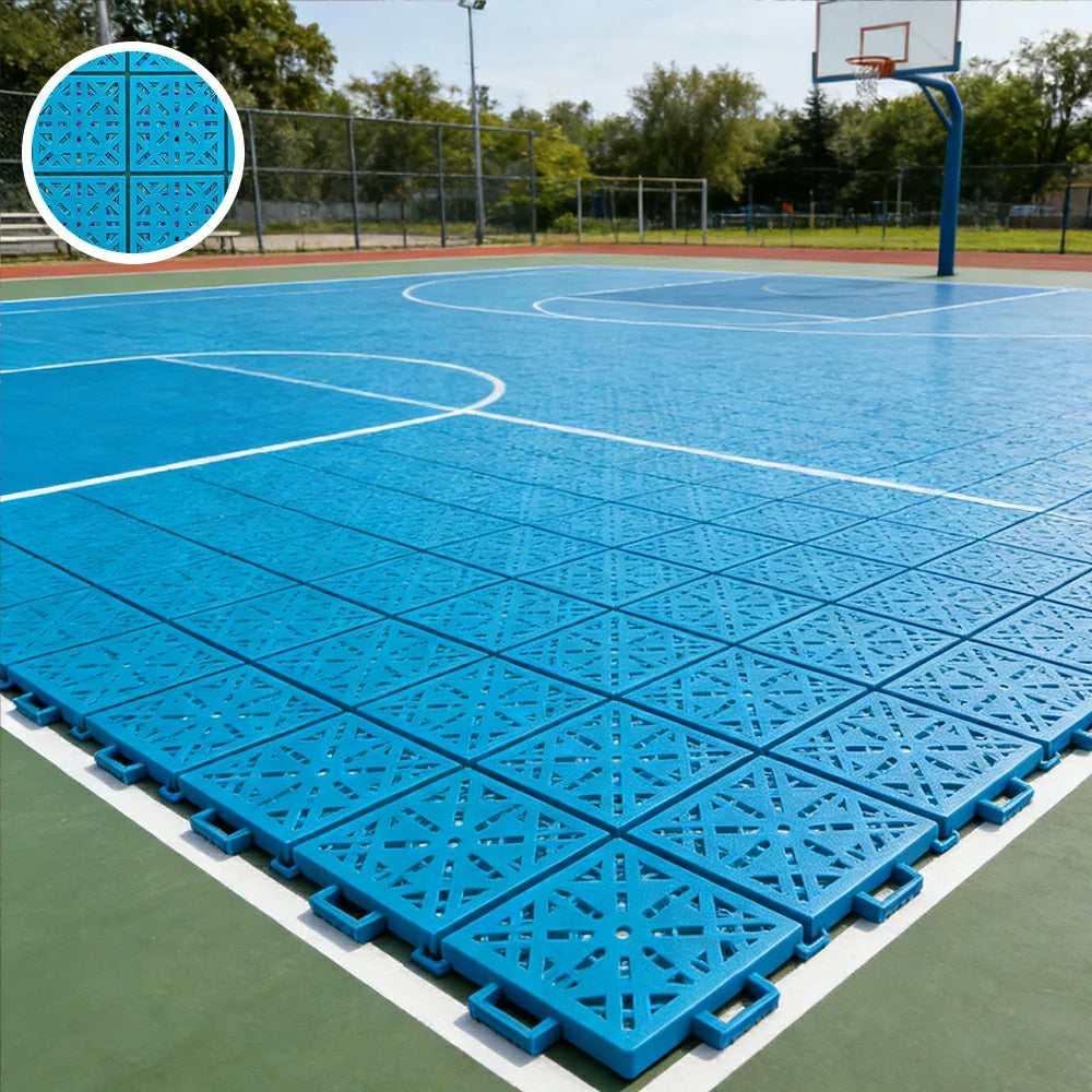 DUNK MASTER Interlocking Sports Floor Tiles - Anti-Slip Shock Absorbing Modular Court Flooring 10/20/30 Square Meters Basketball Court Outdoor Use - Blue