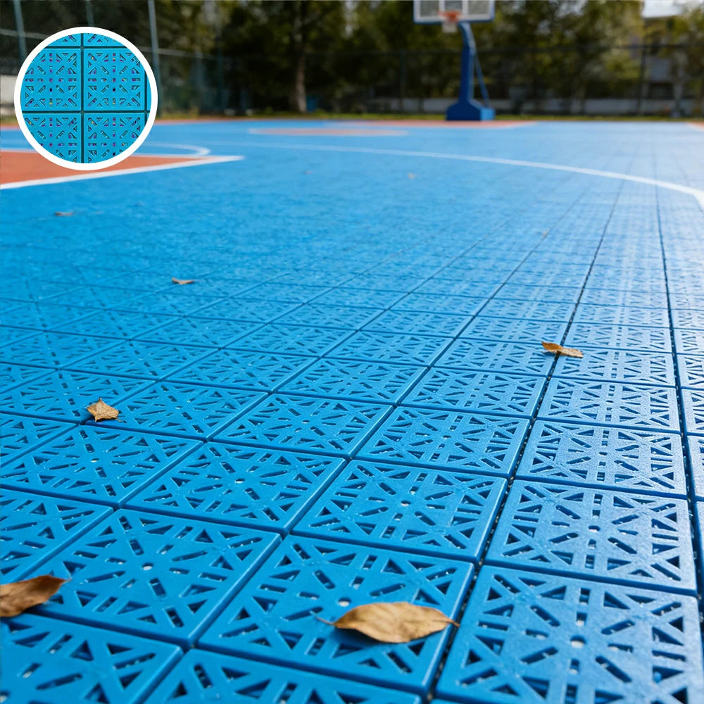 DUNK MASTER Interlocking Sports Floor Tiles - Anti-Slip Shock Absorbing Modular Court Flooring 10/20/30 Square Meters Basketball Court Outdoor Use - Blue