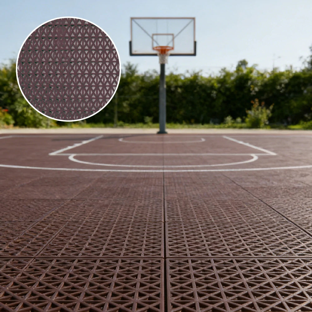 DUNK MASTER Interlocking Sports Floor Tiles - Double Layer Anti-Slip Basketball Court Flooring Modular Tiles 10/20/30 Square Meters - Coffee