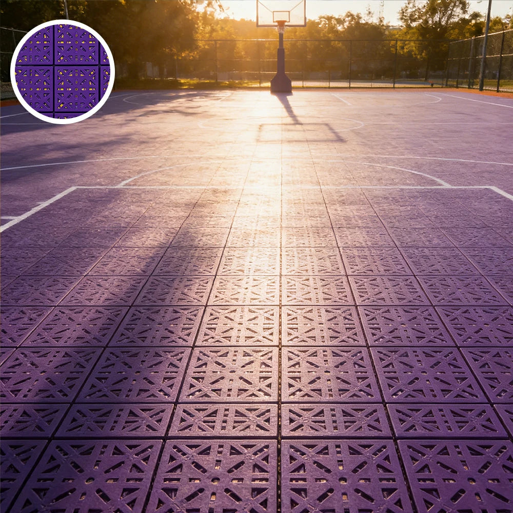 DUNK MASTER Interlocking Sports Floor Tiles - Anti-Slip Shock Absorbing Modular Court Flooring 10/20/30 Square Meters Basketball Court Outdoor Use - Purple