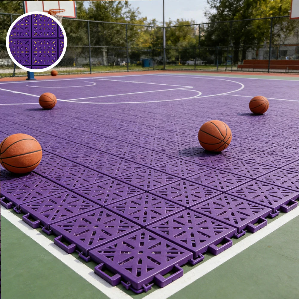 DUNK MASTER Interlocking Sports Floor Tiles - Anti-Slip Shock Absorbing Modular Court Flooring 10/20/30 Square Meters Basketball Court Outdoor Use - Purple