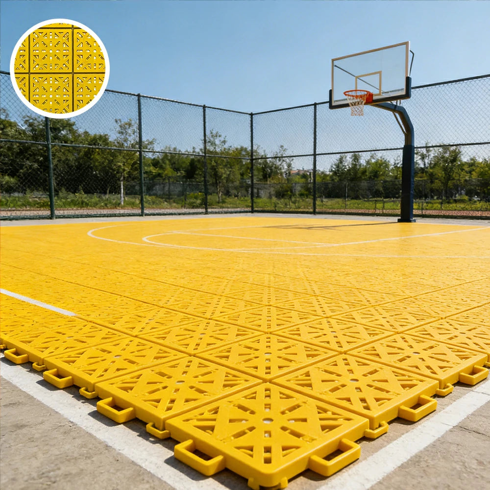 DUNK MASTER Interlocking Sports Floor Tiles - Anti-Slip Shock Absorbing Modular Court Flooring 10/20/30 Square Meters Basketball Court Outdoor Use - Yellow