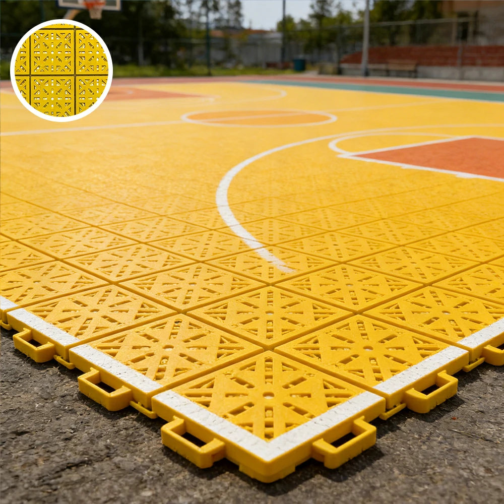 DUNK MASTER Interlocking Sports Floor Tiles - Anti-Slip Shock Absorbing Modular Court Flooring 10/20/30 Square Meters Basketball Court Outdoor Use - Yellow