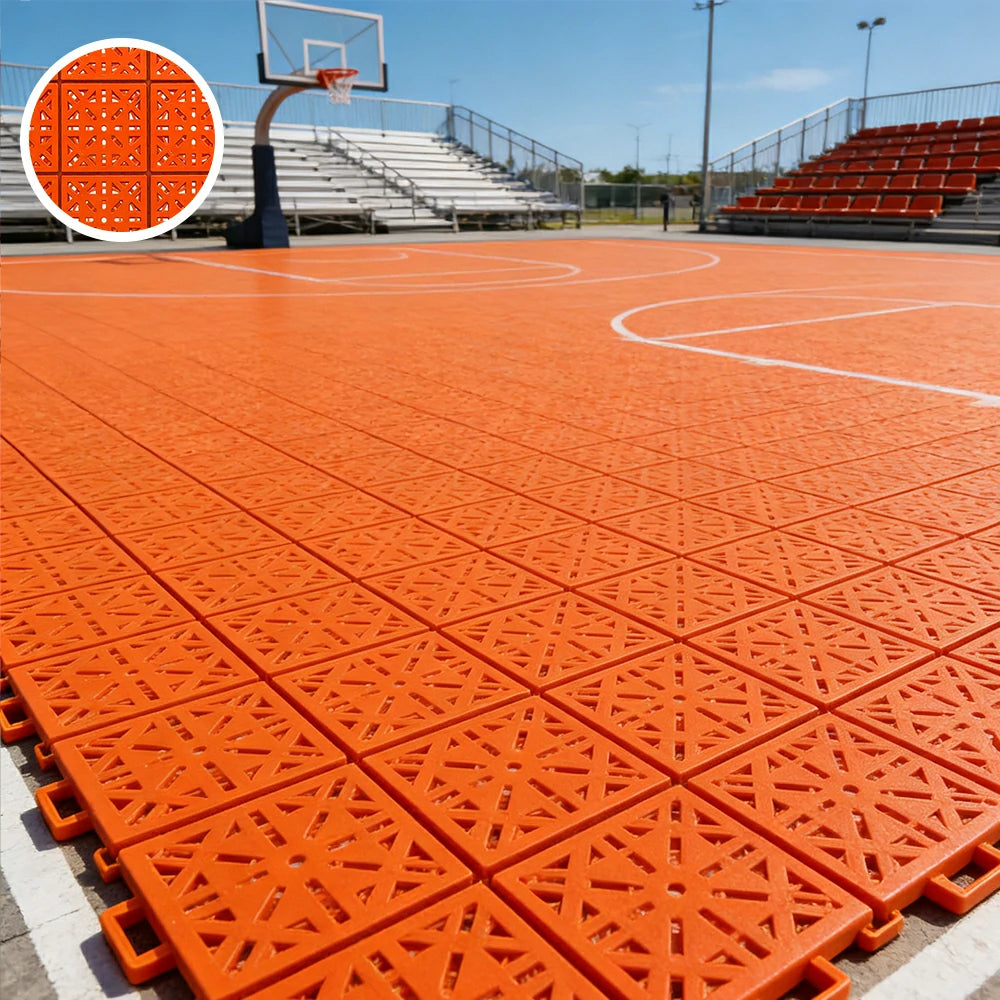 DUNK MASTER Interlocking Sports Floor Tiles - Anti-Slip Shock Absorbing Modular Court Flooring 10/20/30 Square Meters Basketball Court Outdoor Use - Orange