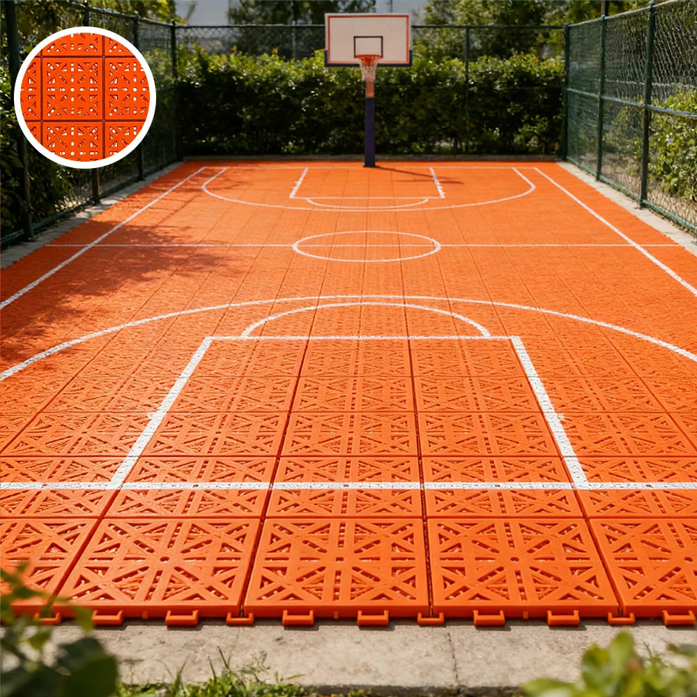 DUNK MASTER Interlocking Sports Floor Tiles - Anti-Slip Shock Absorbing Modular Court Flooring 10/20/30 Square Meters Basketball Court Outdoor Use - Orange