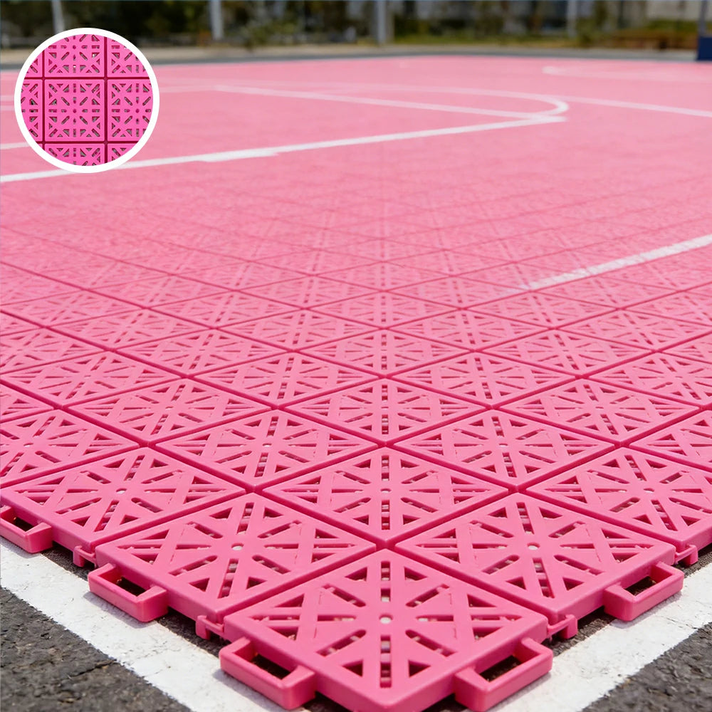 DUNK MASTER Interlocking Sports Floor Tiles - Anti-Slip Shock Absorbing Modular Court Flooring 10/20/30 Square Meters Basketball Court Outdoor Use - Pink