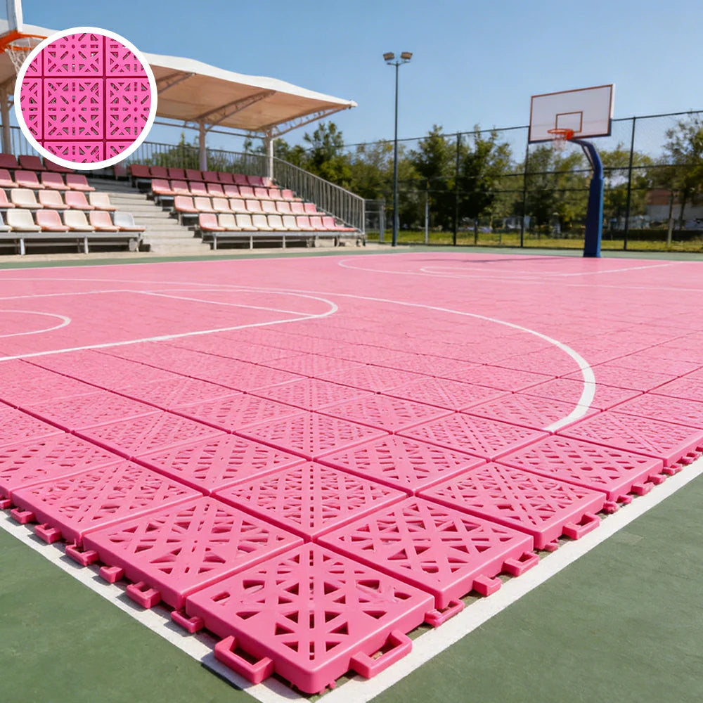 DUNK MASTER Interlocking Sports Floor Tiles - Anti-Slip Shock Absorbing Modular Court Flooring 10/20/30 Square Meters Basketball Court Outdoor Use - Pink
