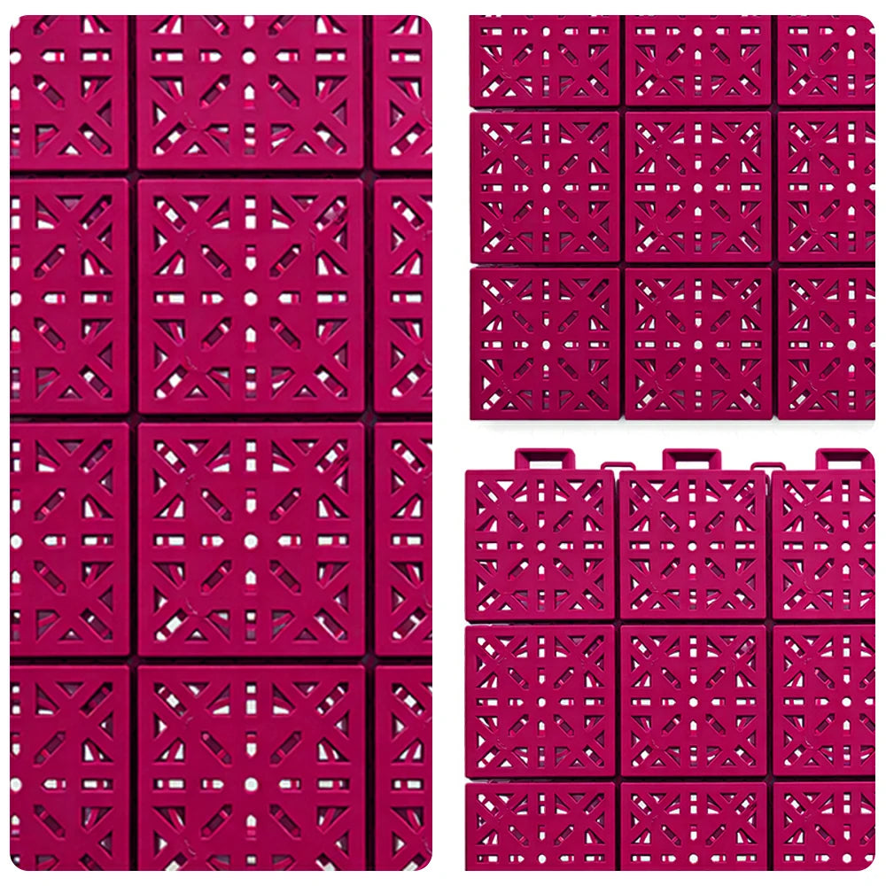DUNK MASTER Interlocking Sports Floor Tiles - Anti-Slip Shock Absorbing Modular Court Flooring 10/20/30 Square Meters Basketball Court Outdoor Use - Rose Red