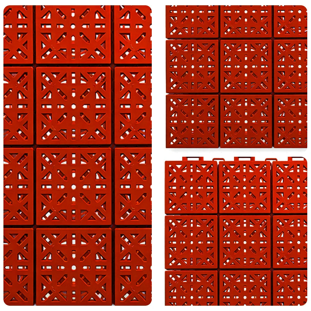 DUNK MASTER Interlocking Sports Floor Tiles - Anti-Slip Shock Absorbing Modular Court Flooring 10/20/30 Square Meters Basketball Court Outdoor Use - Red