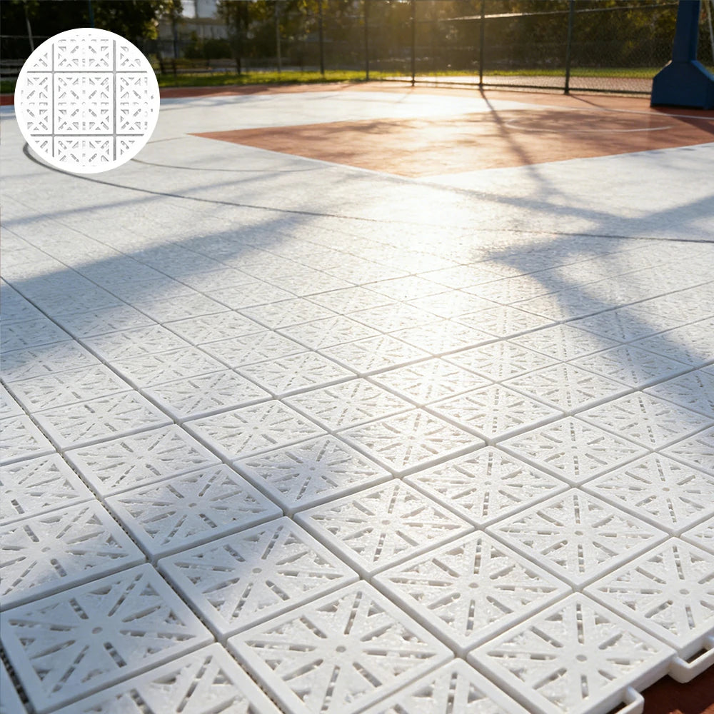 DUNK MASTER Interlocking Sports Floor Tiles - Anti-Slip Shock Absorbing Modular Court Flooring 10/20/30 Square Meters Basketball Court Outdoor Use - White