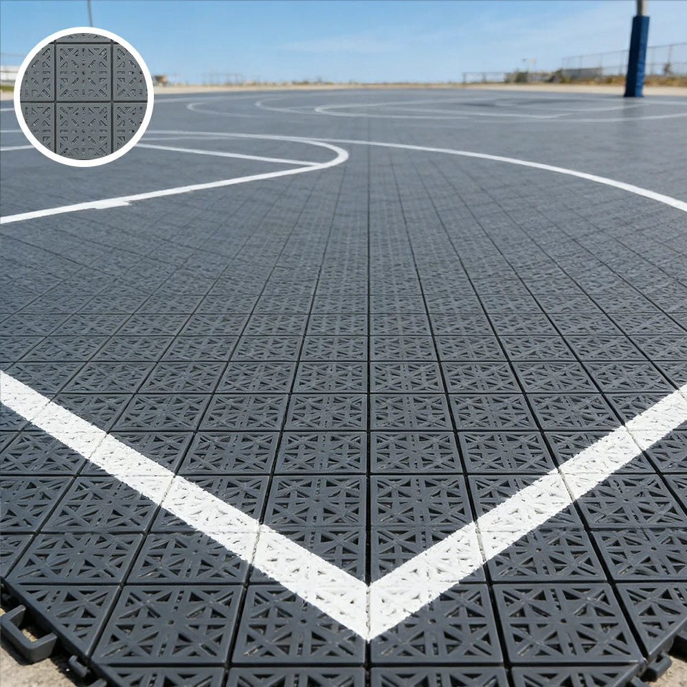 DUNK MASTER Interlocking Sports Floor Tiles - Anti-Slip Shock Absorbing Modular Court Flooring 10/20/30 Square Meters Basketball Court Outdoor Use - Light Grey