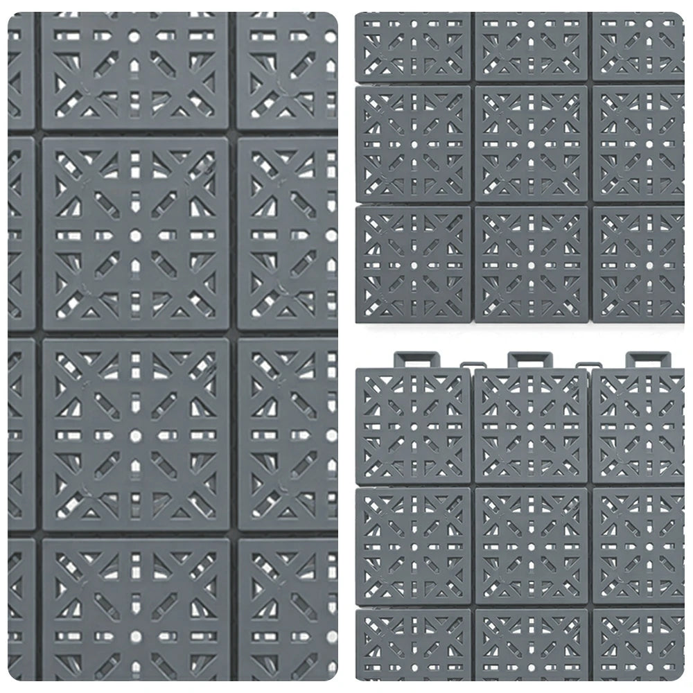 DUNK MASTER Interlocking Sports Floor Tiles - Anti-Slip Shock Absorbing Modular Court Flooring 10/20/30 Square Meters Basketball Court Outdoor Use - Light Grey