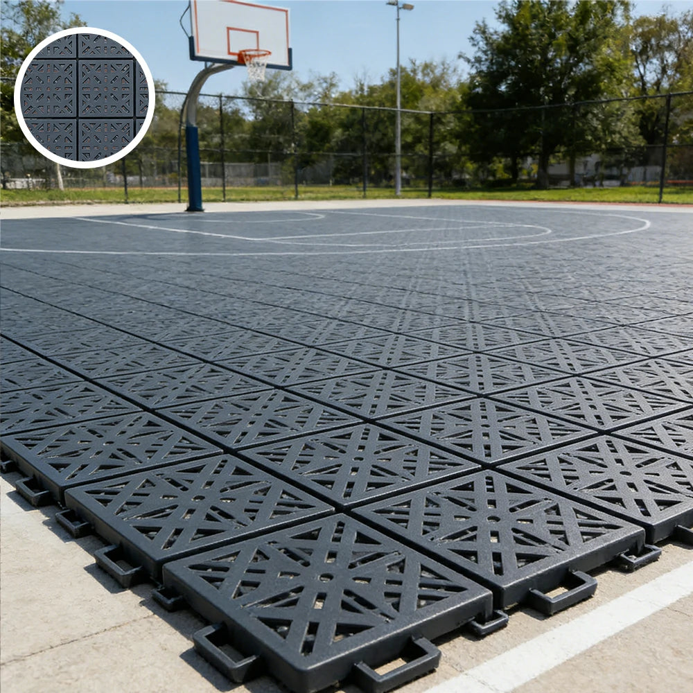 DUNK MASTER Interlocking Sports Floor Tiles - Anti-Slip Shock Absorbing Modular Court Flooring 10/20/30 Square Meters Basketball Court Outdoor Use - Drak Grey