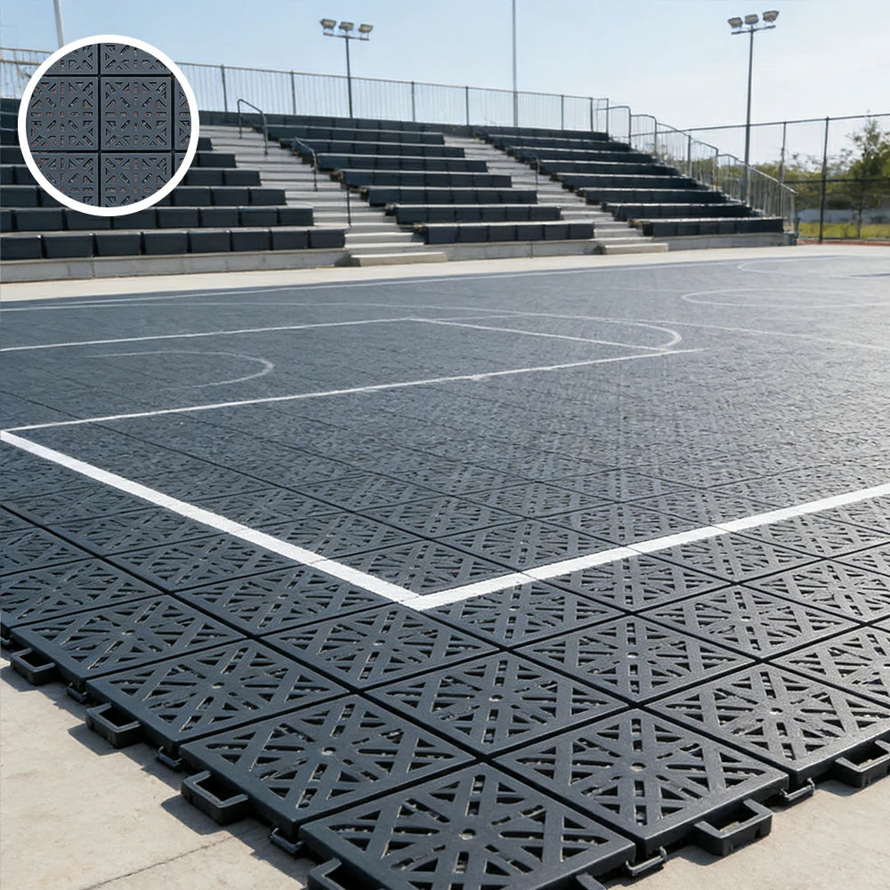 DUNK MASTER Interlocking Sports Floor Tiles - Anti-Slip Shock Absorbing Modular Court Flooring 10/20/30 Square Meters Basketball Court Outdoor Use - Drak Grey
