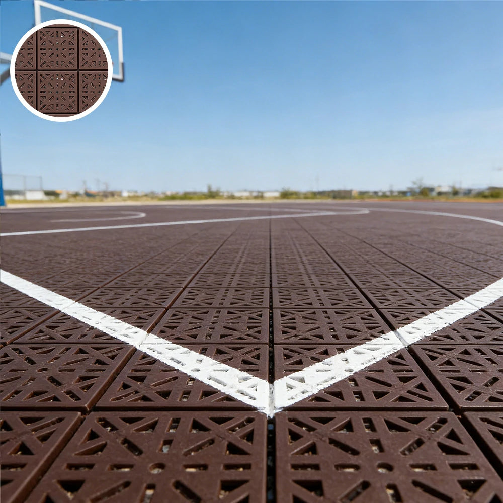 DUNK MASTER Interlocking Sports Floor Tiles - Anti-Slip Shock Absorbing Modular Court Flooring 10/20/30 Square Meters Basketball Court Outdoor Use - Coffee