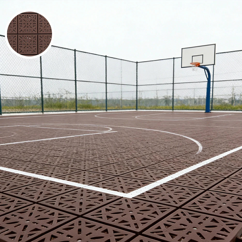 DUNK MASTER Interlocking Sports Floor Tiles - Anti-Slip Shock Absorbing Modular Court Flooring 10/20/30 Square Meters Basketball Court Outdoor Use - Coffee