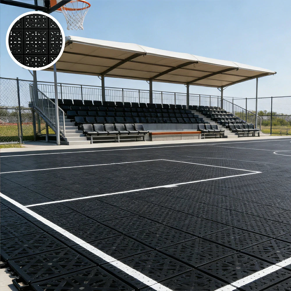 DUNK MASTER Interlocking Sports Floor Tiles - Anti-Slip Shock Absorbing Modular Court Flooring 10/20/30 Square Meters Basketball Court Outdoor Use - Black
