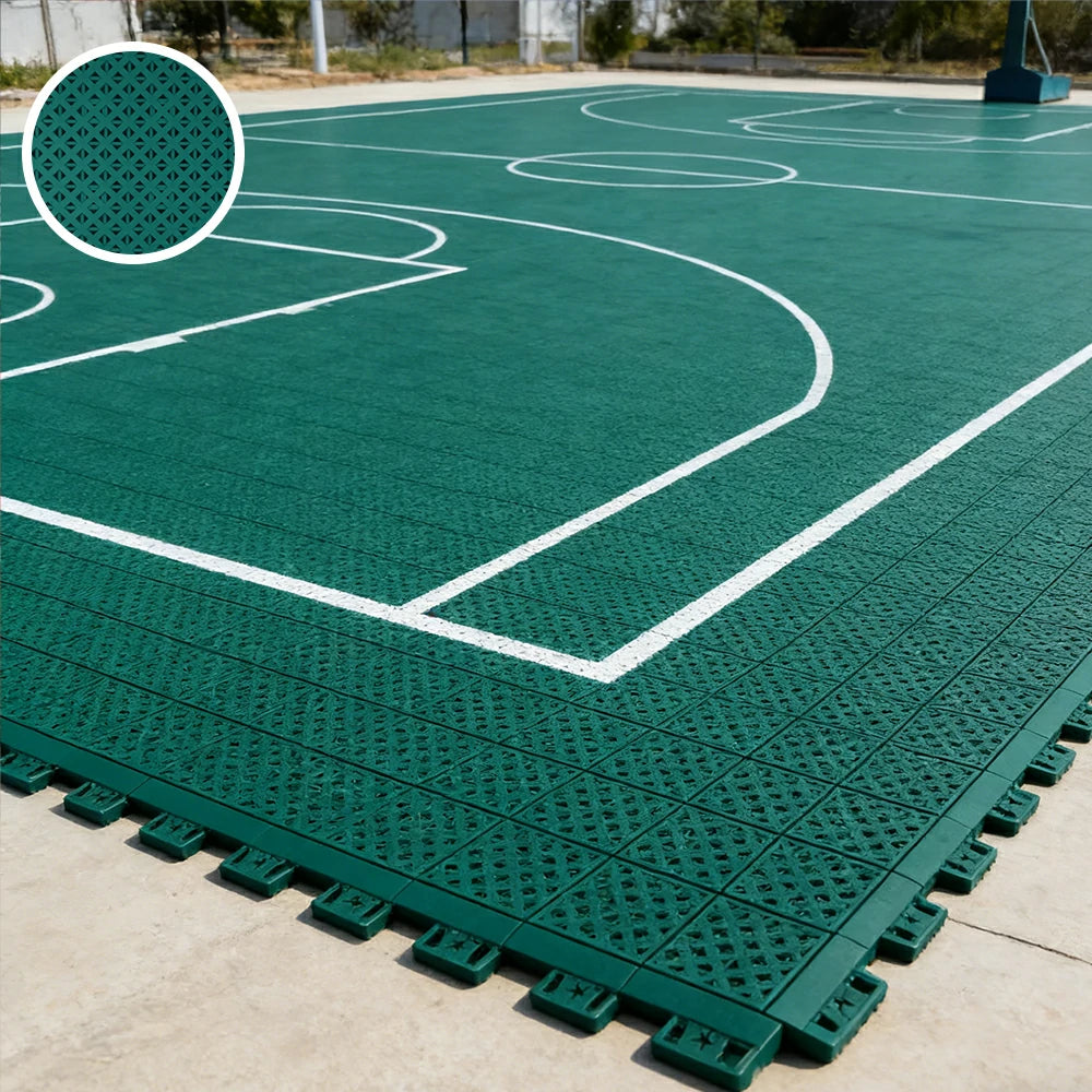 DUNK MASTER Outdoor Interlocking Sports Floor Tiles Anti-Slip Shock Absorbing Basketball Court Flooring 10/20/30 - Dark Green