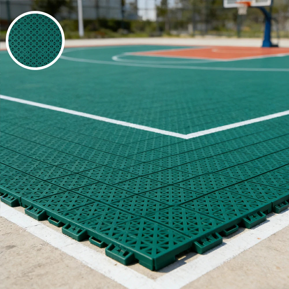 DUNK MASTER Outdoor Interlocking Sports Floor Tiles Anti-Slip Shock Absorbing Basketball Court Flooring 10/20/30 - Dark Green