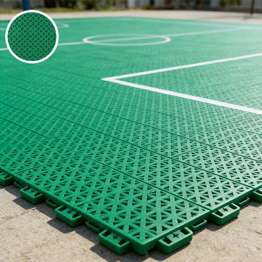 DUNK MASTER Outdoor Interlocking Sports Floor Tiles Anti-Slip Shock Absorbing Basketball Court Flooring 10/20/30 - Grass Green