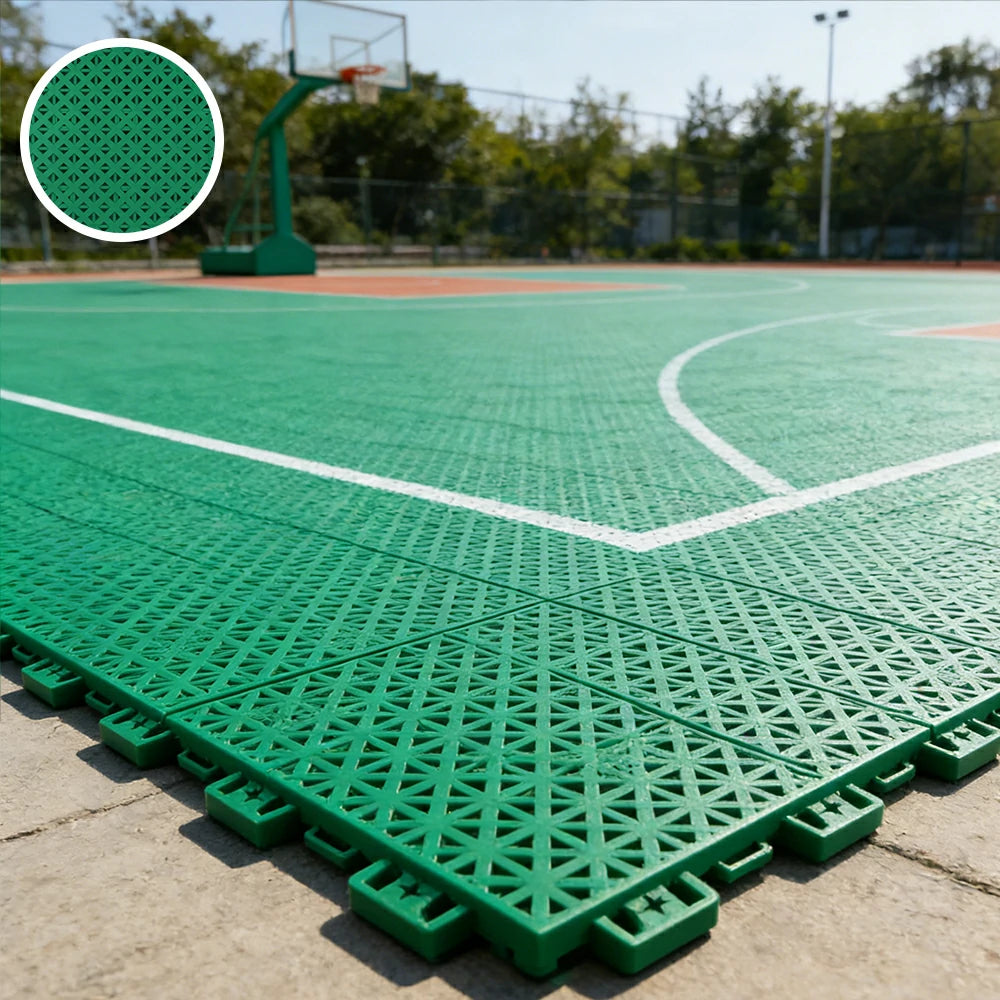 DUNK MASTER Outdoor Interlocking Sports Floor Tiles Anti-Slip Shock Absorbing Basketball Court Flooring 10/20/30 - Grass Green