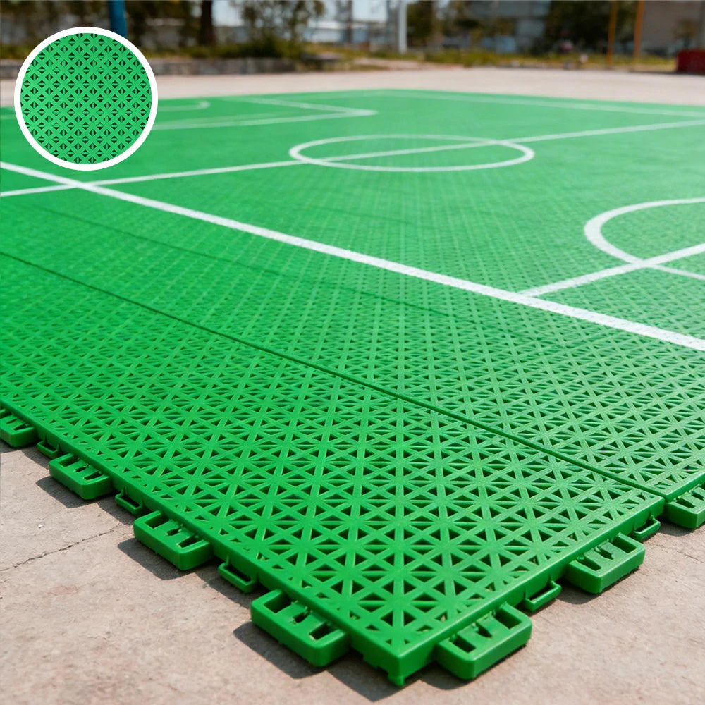 DUNK MASTER Outdoor Interlocking Sports Floor Tiles Anti-Slip Shock Absorbing Basketball Court Flooring 10/20/30 Square Meters - Emerald Green