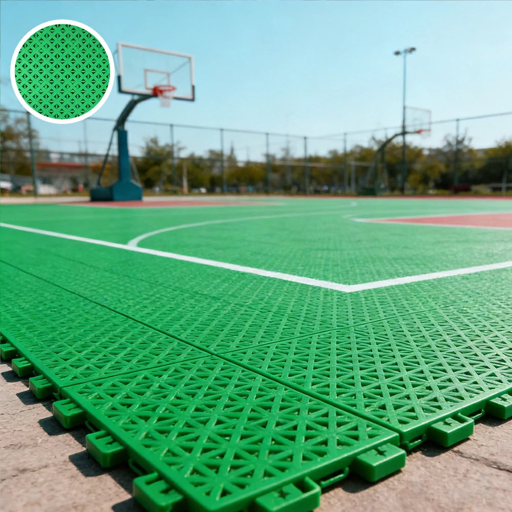 DUNK MASTER Outdoor Interlocking Sports Floor Tiles Anti-Slip Shock Absorbing Basketball Court Flooring 10/20/30 Square Meters - Emerald Green