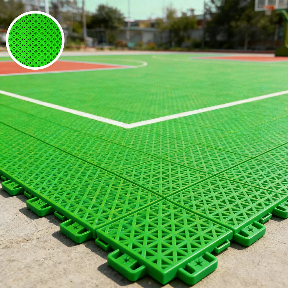 DUNK MASTER Outdoor Interlocking Sports Floor Tiles Anti-Slip Shock Absorbing Basketball Court Flooring 10/20/30 Square Meters - Apple Green