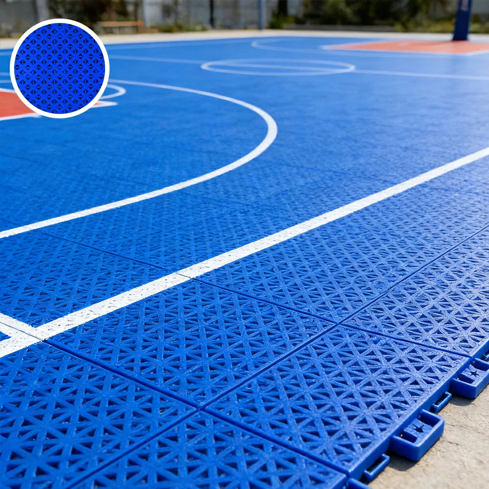 DUNK MASTER Outdoor Interlocking Sports Floor Tiles Anti-Slip Shock Absorbing Basketball Court Flooring 10/20/30 Square Meters - Royal Blue