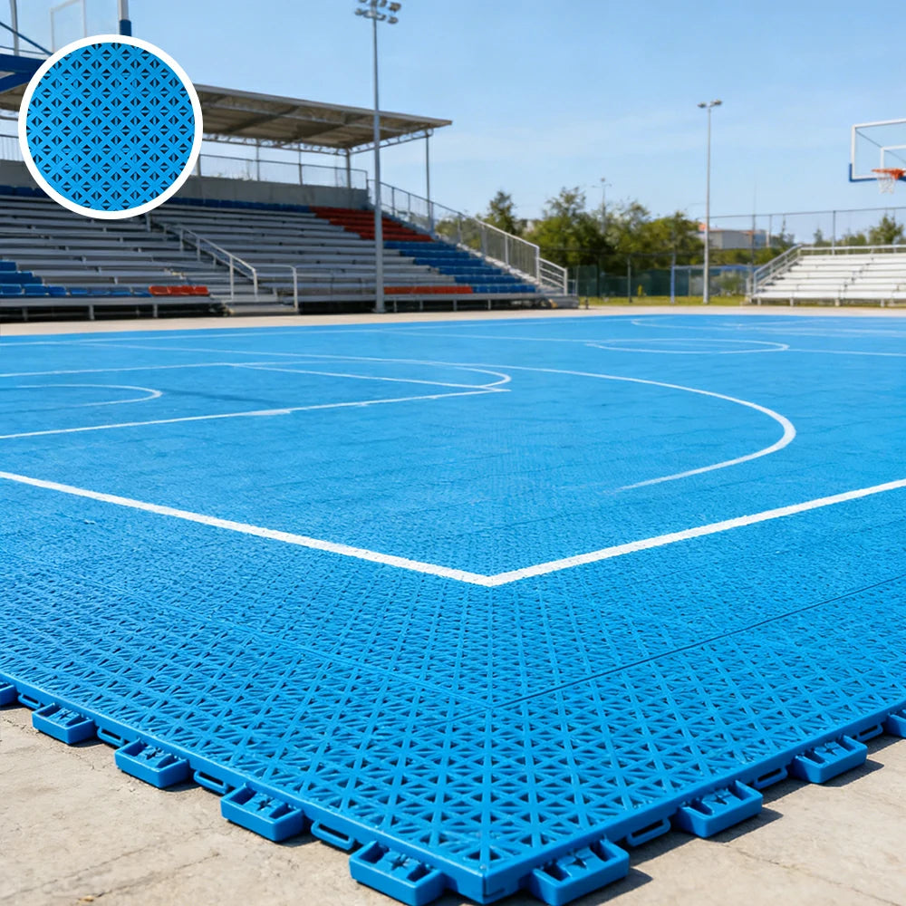 DUNK MASTER Outdoor Interlocking Sports Floor Tiles Anti-Slip Shock Absorbing Basketball Court Flooring 10/20/30 Square Meters - Blue