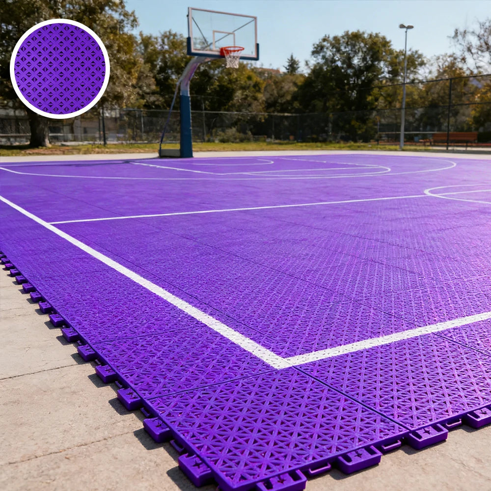 DUNK MASTER Outdoor Interlocking Sports Floor Tiles Anti-Slip Shock Absorbing Basketball Court Flooring 10/20/30 Square Meters - Purple