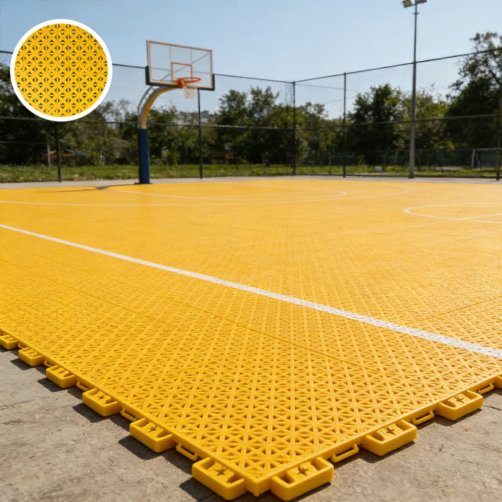 DUNK MASTER Outdoor Interlocking Sports Floor Tiles Anti-Slip Shock Absorbing Basketball Court Flooring 10/20/30 Square Meters - Yellow