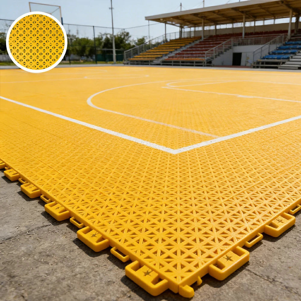 DUNK MASTER Outdoor Interlocking Sports Floor Tiles Anti-Slip Shock Absorbing Basketball Court Flooring 10/20/30 Square Meters - Yellow