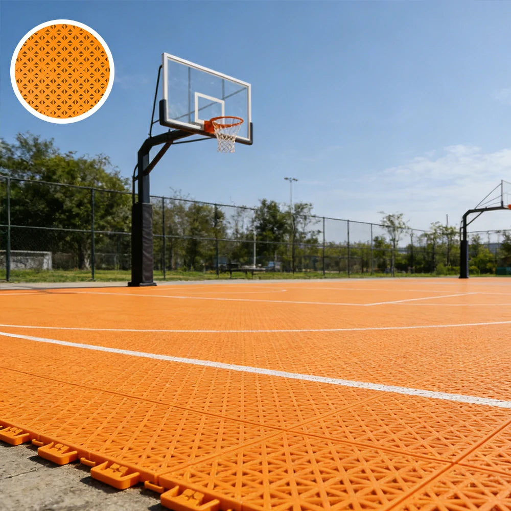 DUNK MASTER Outdoor Interlocking Sports Floor Tiles Anti-Slip Shock Absorbing Basketball Court Flooring 10/20/30 Square Meters - Orange