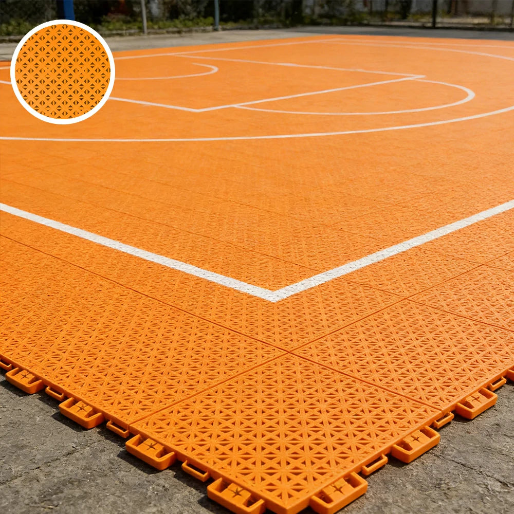 DUNK MASTER Outdoor Interlocking Sports Floor Tiles Anti-Slip Shock Absorbing Basketball Court Flooring 10/20/30 Square Meters - Orange