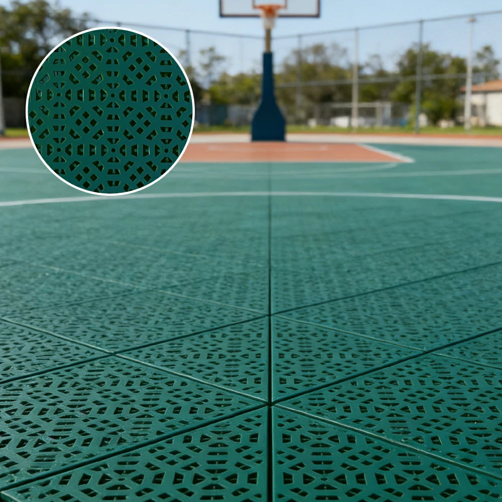 DUNK MASTER Interlocking Sports Floor Tiles - Anti-Slip Grid Pattern Court Flooring 25cm Modular Tiles for Basketball Courts 10/20/30 Square Meters - Dark Green