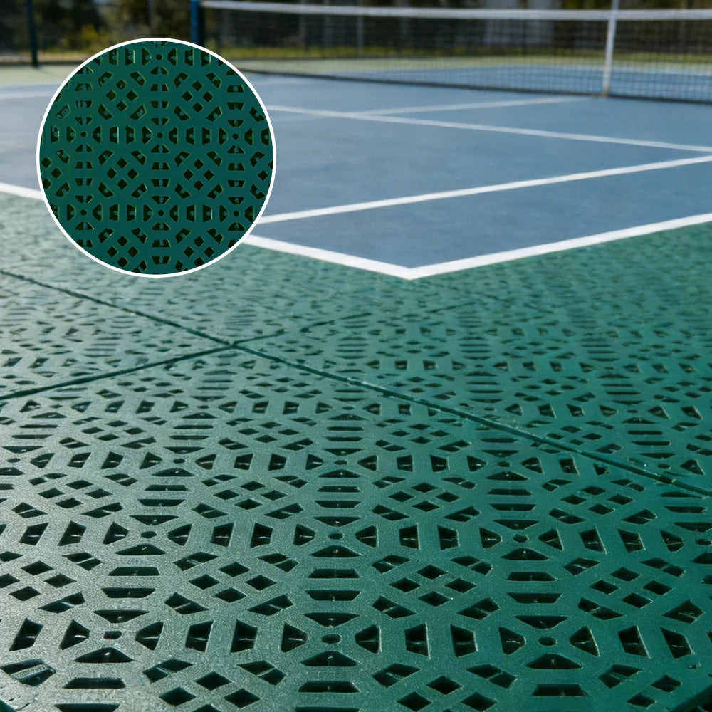 DUNK MASTER Interlocking Sports Floor Tiles - Anti-Slip Grid Pattern Court Flooring 25cm Modular Tiles for Basketball Courts 10/20/30 Square Meters - Dark Green