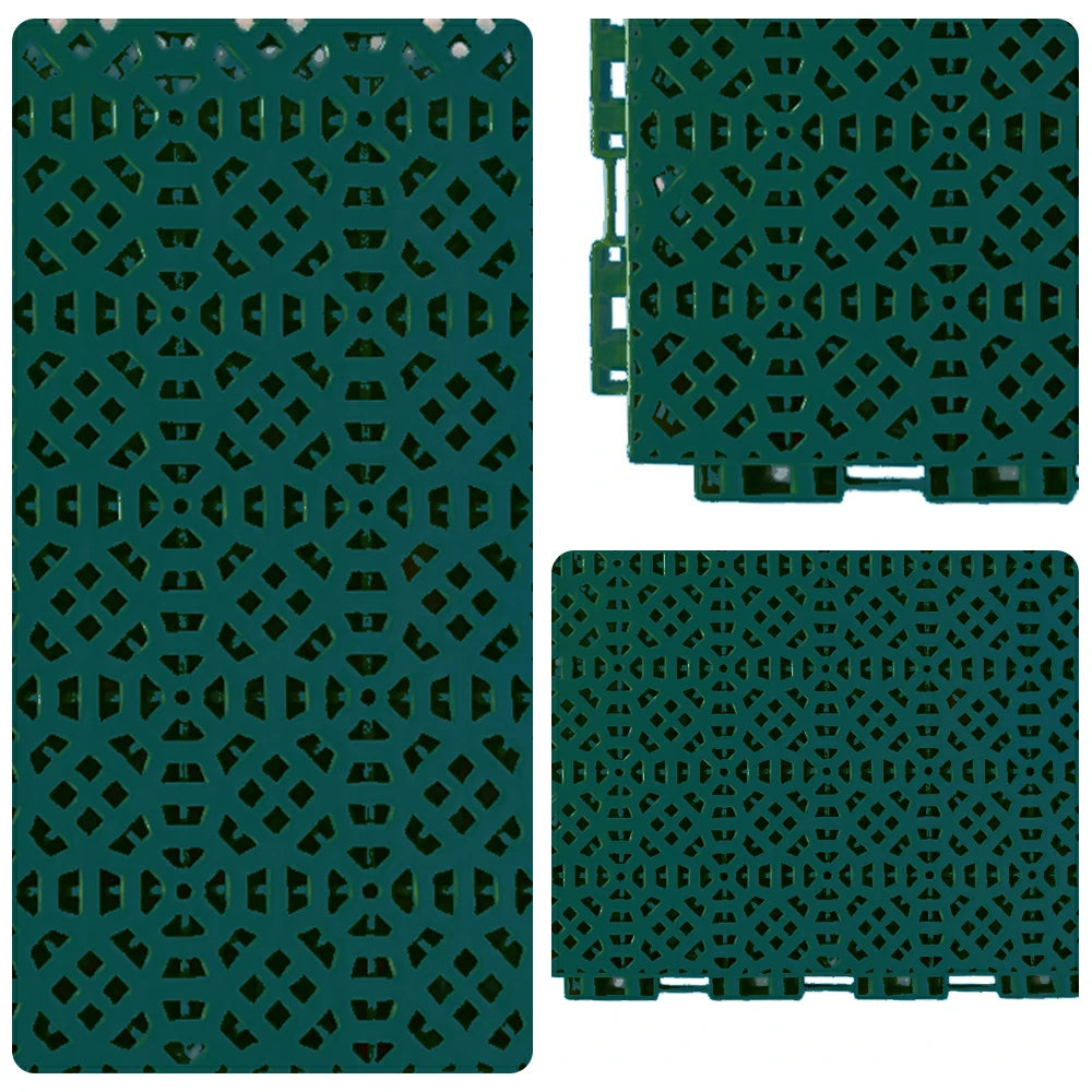 DUNK MASTER Interlocking Sports Floor Tiles - Anti-Slip Grid Pattern Court Flooring 25cm Modular Tiles for Basketball Courts 10/20/30 Square Meters - Dark Green