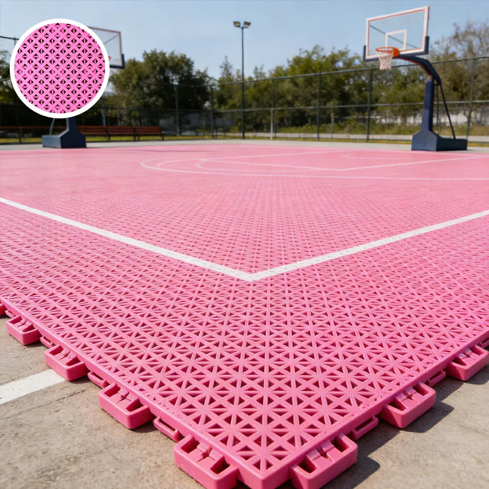 DUNK MASTER Outdoor Interlocking Sports Floor Tiles Anti-Slip Shock Absorbing Basketball Court Flooring 10/20/30 Square Meters - Pink